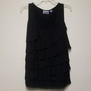 Black Tank with Layered Lace-Like Front